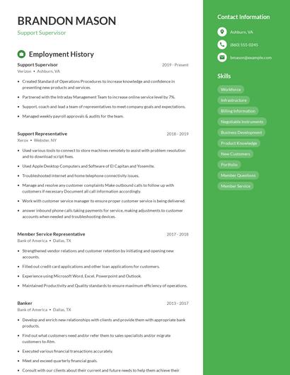 Support Supervisor Resume