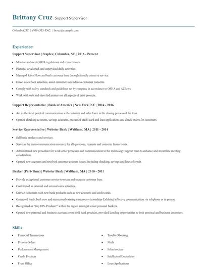 Support Supervisor Resume