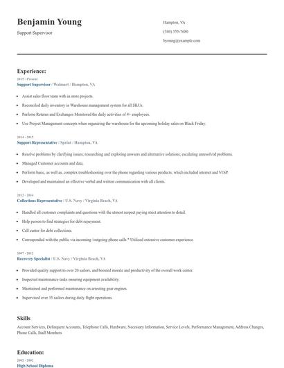 Support Supervisor Resume