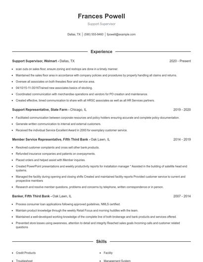 Support Supervisor Resume