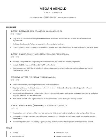 Support Supervisor Resume