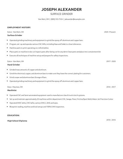Surface Grinder Resume