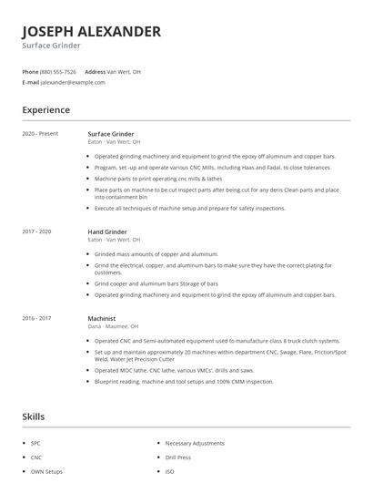Surface Grinder Resume
