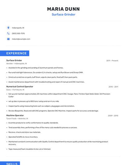 Surface Grinder Resume