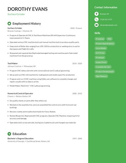 Surface Grinder Resume