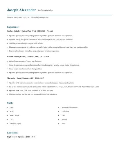 Surface Grinder Resume