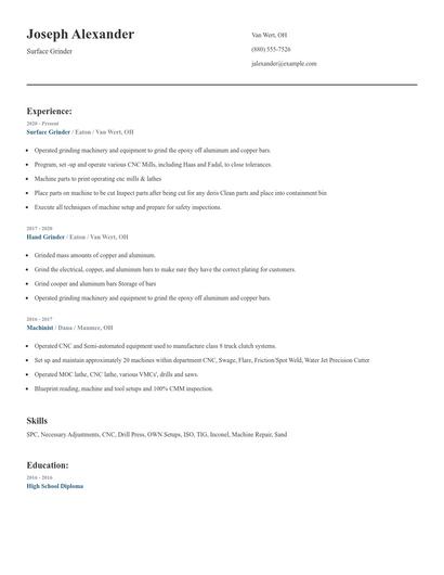 Surface Grinder Resume