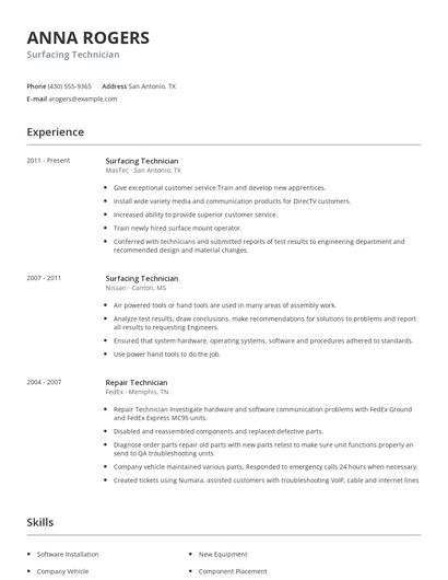 Surfacing Technician Resume