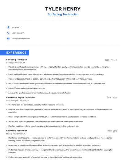 Surfacing Technician Resume