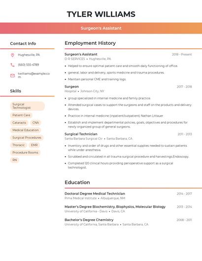 Surgeon's Assistant Resume