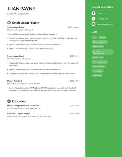 Surgeon's Assistant Resume