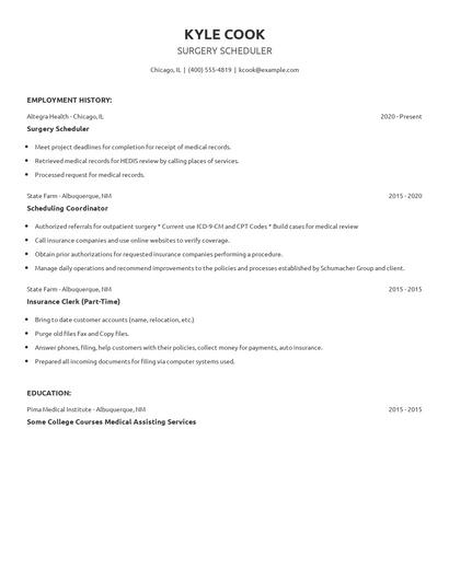 Surgery Scheduler Resume