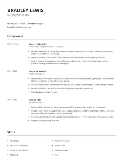 Surgery Scheduler Resume