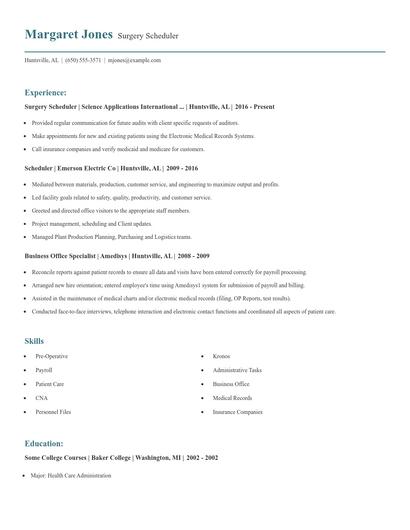 Surgery Scheduler Resume