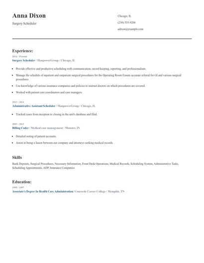 Surgery Scheduler Resume