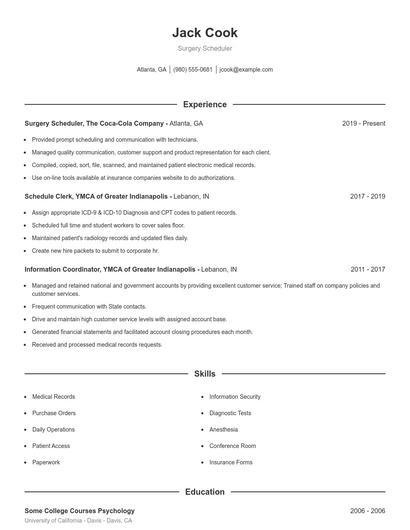 Surgery Scheduler Resume
