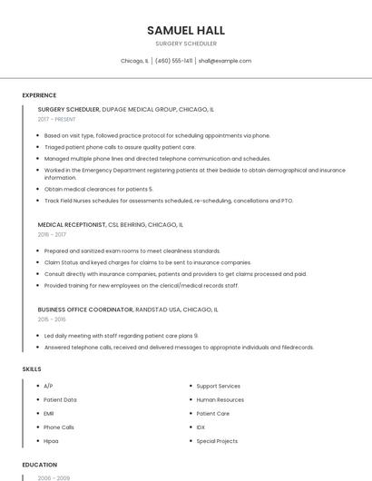 Surgery Scheduler Resume