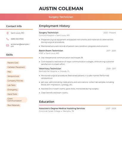 Surgery Technician Resume