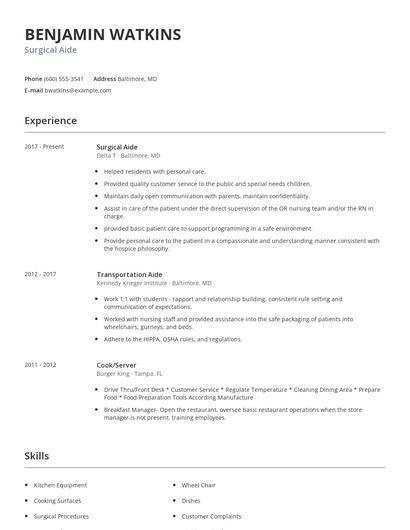 Surgical Aide Resume