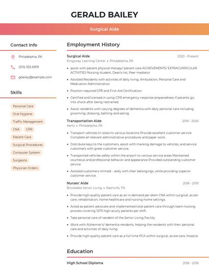 Surgical Aide Resume