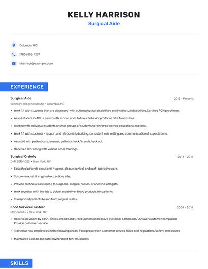 Surgical Aide Resume