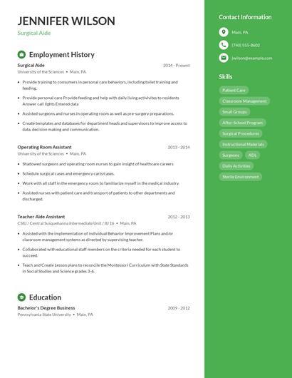 Surgical Aide Resume