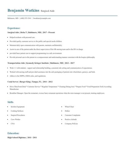 Surgical Aide Resume