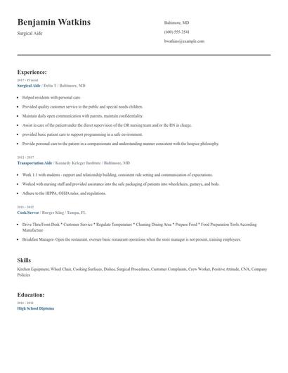 Surgical Aide Resume