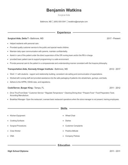 Surgical Aide Resume