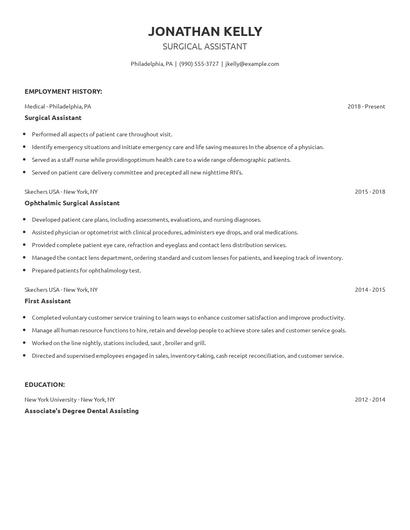 Surgical Assistant Resume