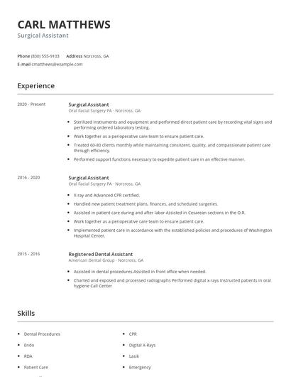 Surgical Assistant Resume