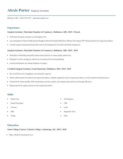 Surgical Assistant Resume