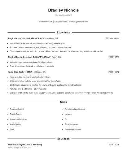 Surgical Assistant Resume