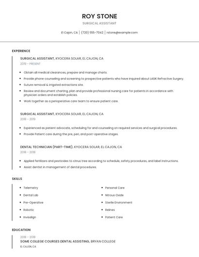 Surgical Assistant Resume