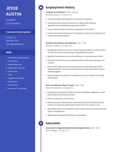 Surgical Coordinator Resume