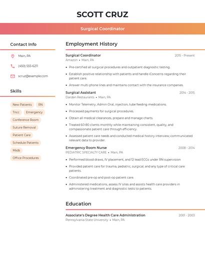 Surgical Coordinator Resume