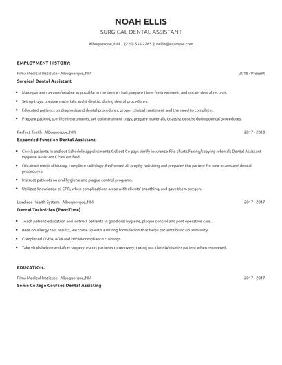Surgical Dental Assistant Resume