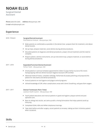 Surgical Dental Assistant Resume