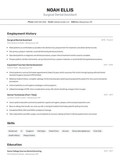 Surgical Dental Assistant Resume