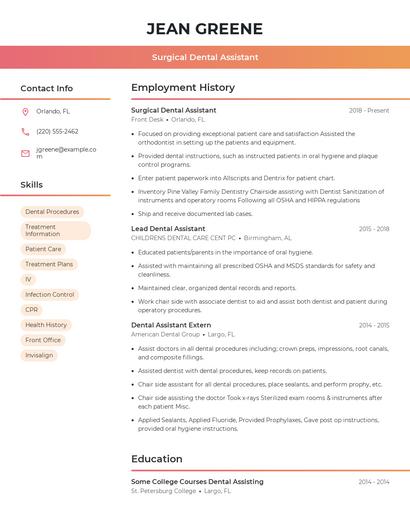 Surgical Dental Assistant Resume