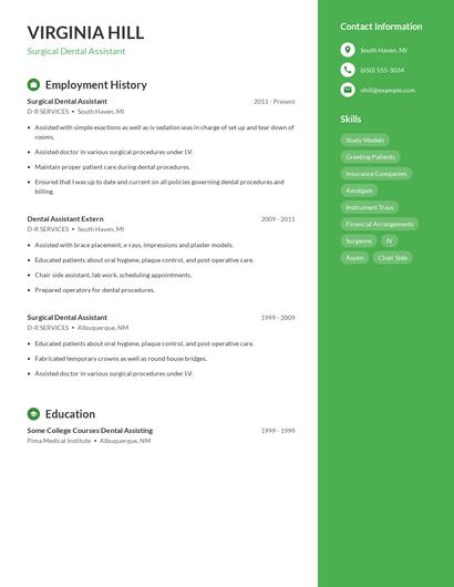 Surgical Dental Assistant Resume