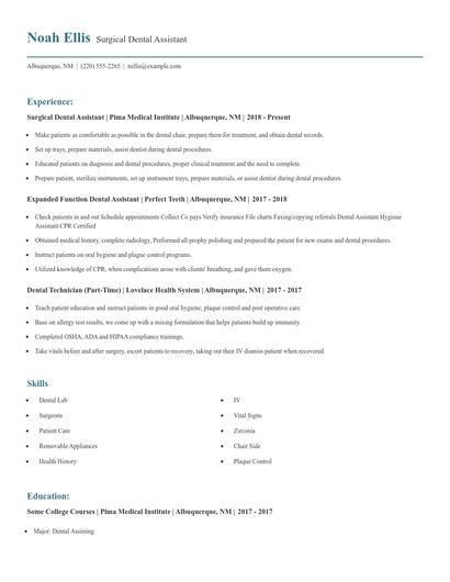 Surgical Dental Assistant Resume