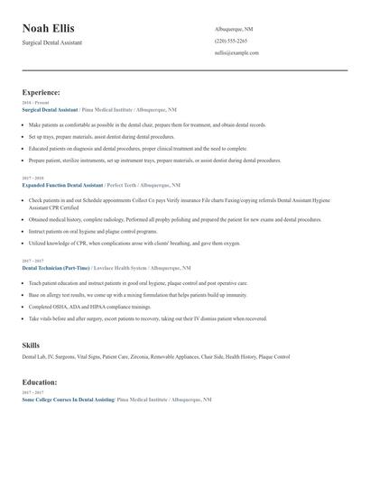 Surgical Dental Assistant Resume