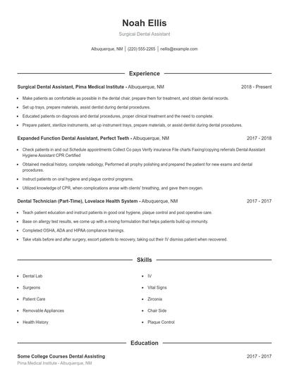 Surgical Dental Assistant Resume