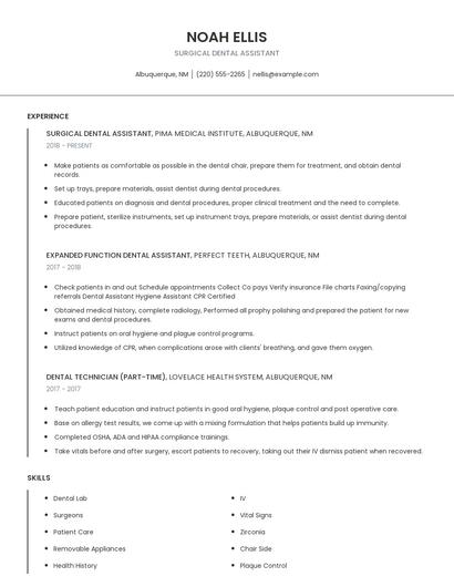 Surgical Dental Assistant Resume