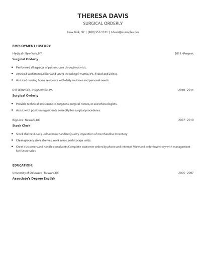 Surgical Orderly Resume