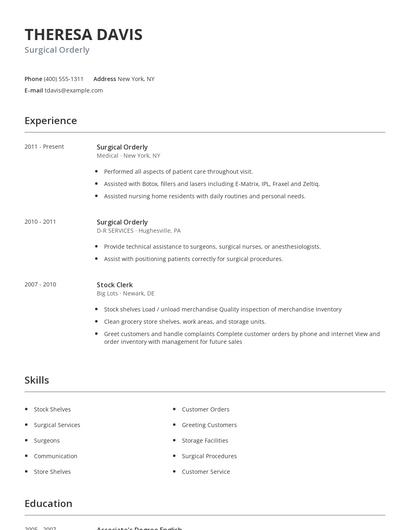 Surgical Orderly Resume