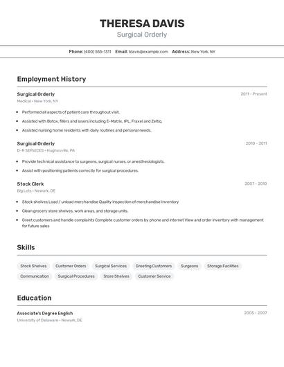 Surgical Orderly Resume