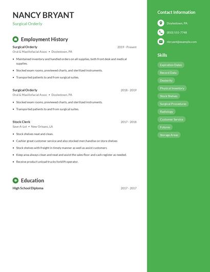 Surgical Orderly Resume