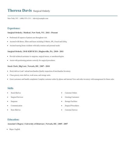 Surgical Orderly Resume